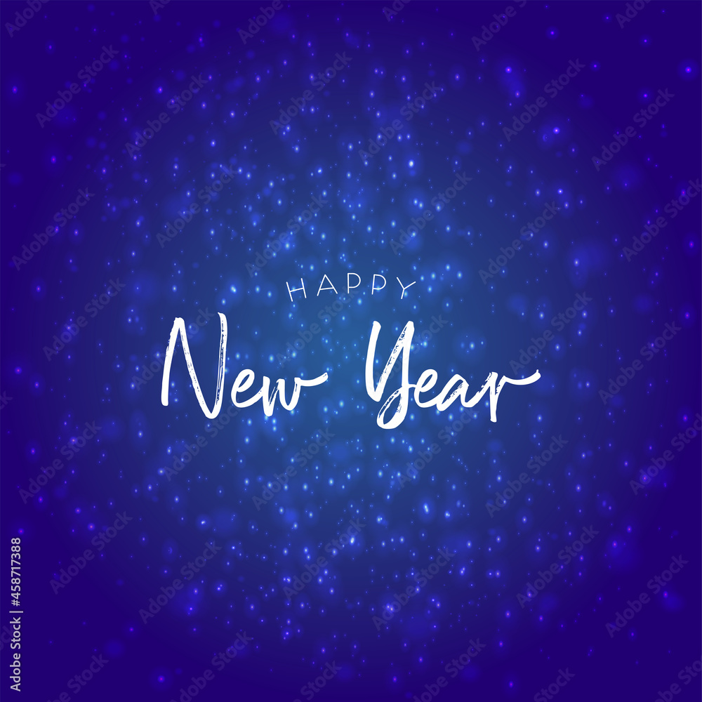 Happy new year text message on starry blue background, Merry Christmas. Vector illustration.