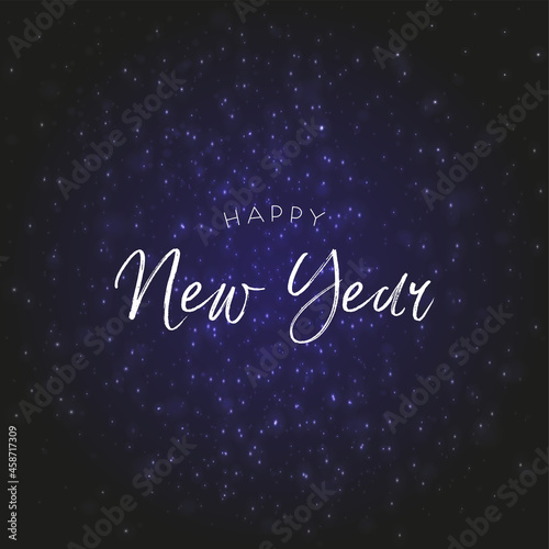 Happy new year text message on starry dark blue background, Merry Christmas. Vector illustration.