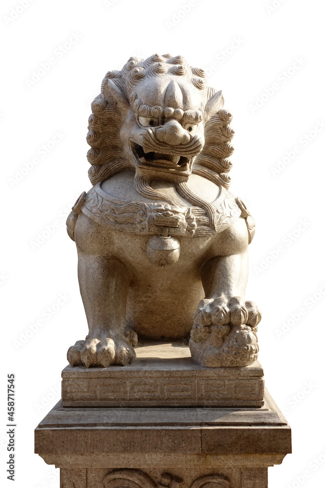 Chinese lion statue isolated on white background,Chinese guardian lions