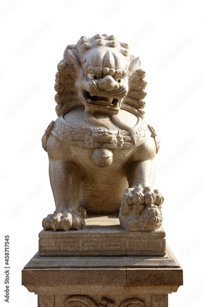 Chinese lion statue isolated on white background,Chinese guardian lions Chinese lion statue isolated on white background,Chinese guardian lions
