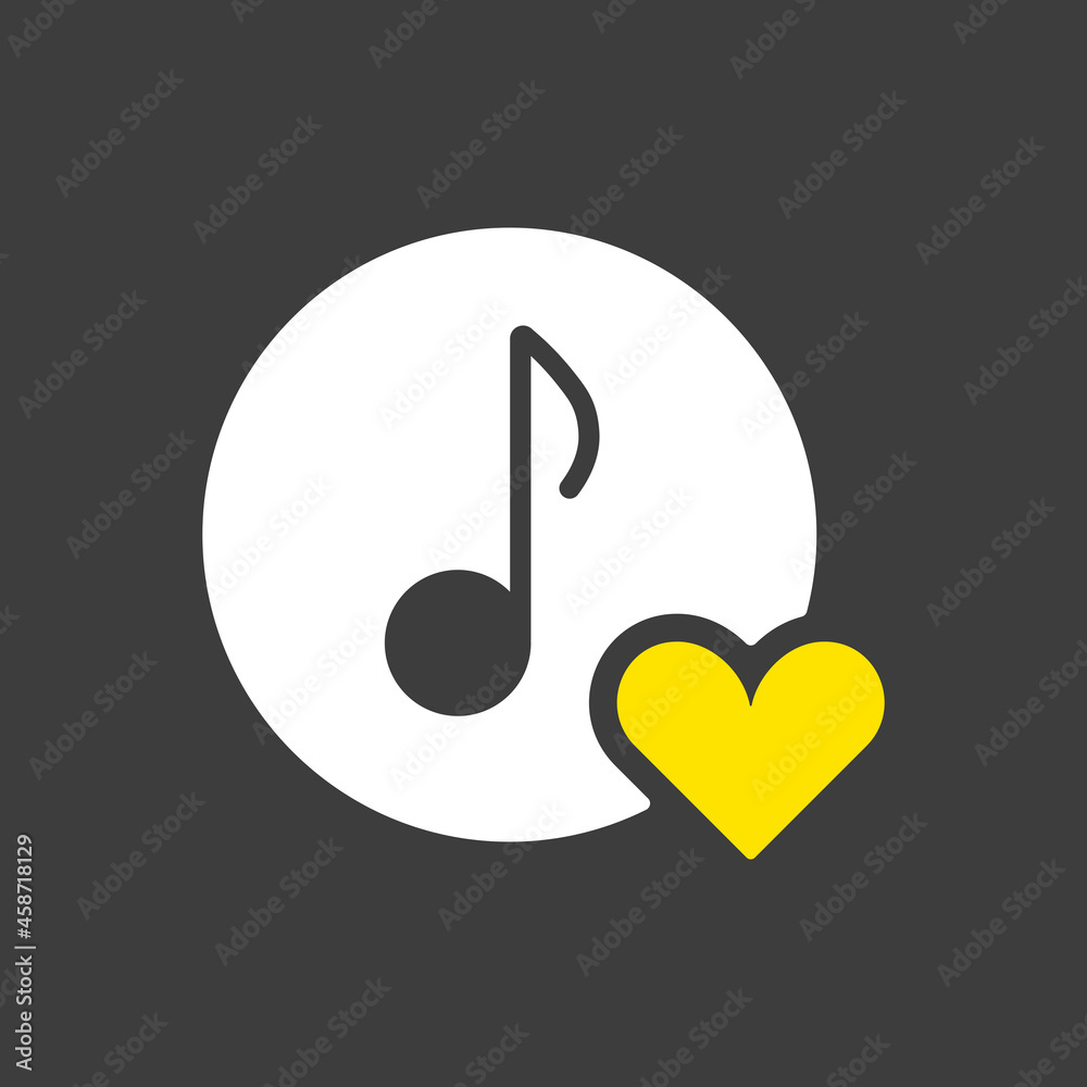 Musical note icon, music icon with heart sign Musical note icon, music icon with heart sign