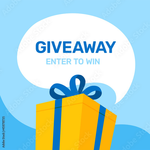 Big gift box present with bubble text vector illustration for online giveaway social media promotion template poster design