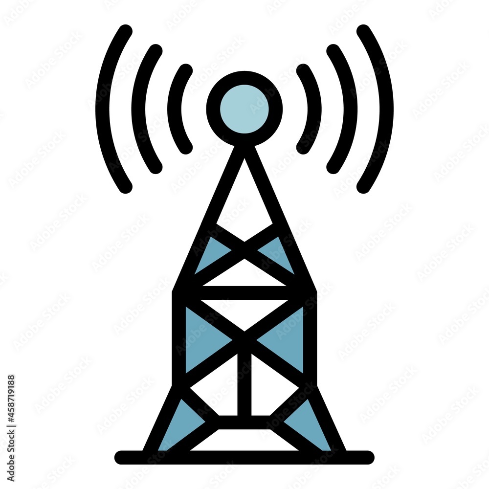 Radio antenna icon. Outline radio antenna vector icon color flat isolated Radio antenna icon. Outline radio antenna vector icon color flat isolated