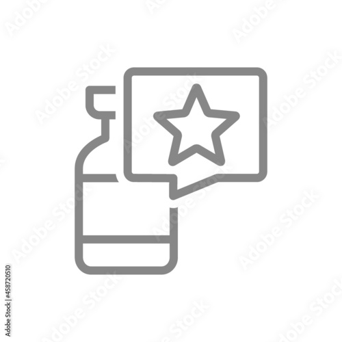 Medical ampoule and speech bubble with star line icon. Vaccine, serum, vaccination information, immunization symbol