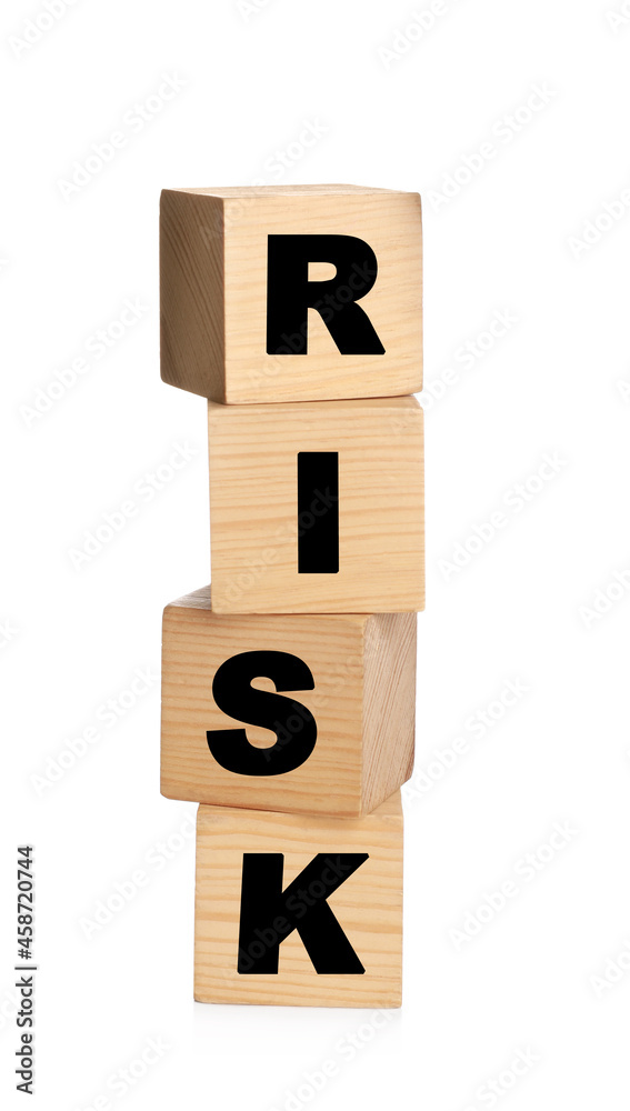 Word Risk made of wooden cubes on white background Word Risk made of wooden cubes on white background