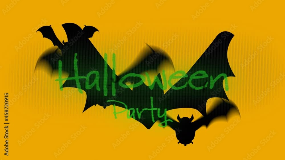 Animation of halloween party and bats flying on yellow background Animation of halloween party and bats flying on yellow background