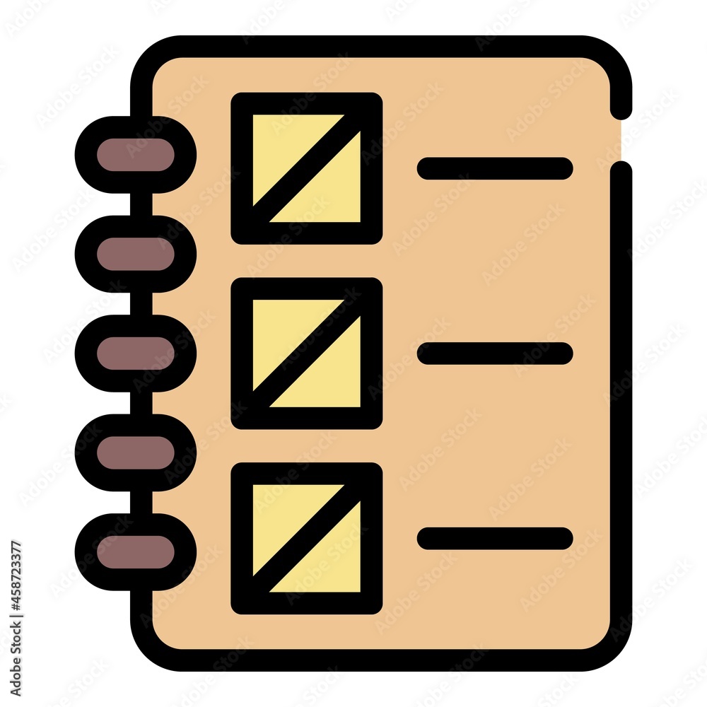 Notebook with a list icon. Outline notebook with a list vector icon color flat isolated Notebook with a list icon. Outline notebook with a list vector icon color flat isolated