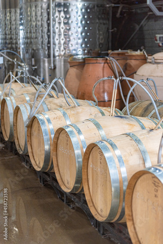 Wine barrels in a Spanish winery on the Catalan coast