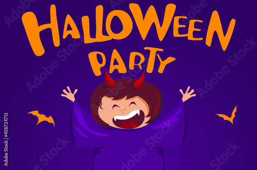 Vector illustration. Halloween party, banner, poster, invitation. bats, pumpkin, 