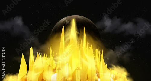 Depiction of the Holy City, New Jerusalem, descending to the earth, illustration on the Revelation of the Holy Bible photo