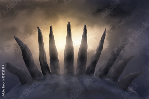 Schilderij op canvas Ten horns of fourth beast of Daniel 7, Bible prophecy imagery