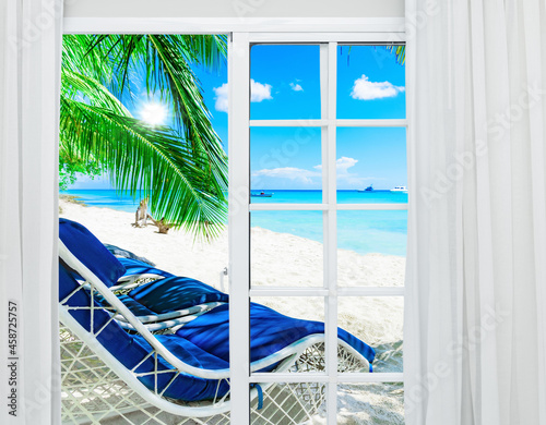 tropical paradise from an open door at home