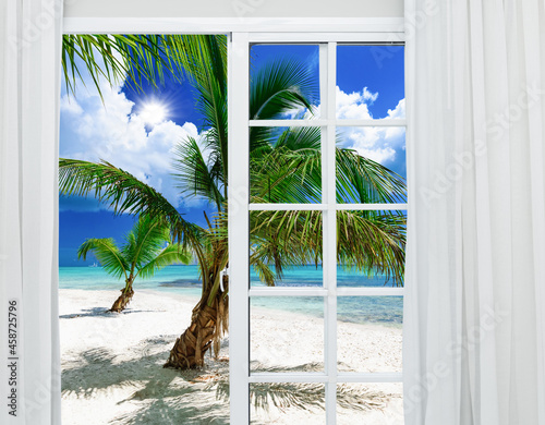 tropical paradise from an open door at home