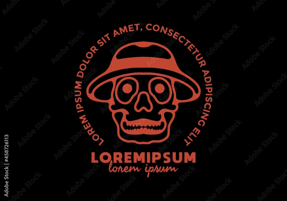 Line art of skull with hat and lorem ipsum text Line art of skull with hat and lorem ipsum text