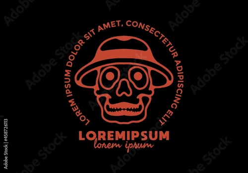 Line art of skull with hat and lorem ipsum text