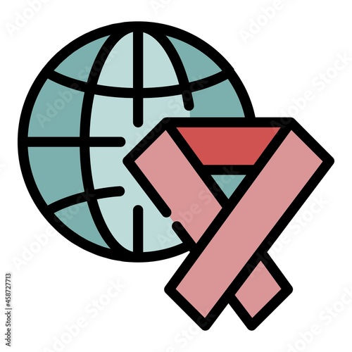 Ribbon charity globe icon. Outline ribbon charity globe vector icon color flat isolated