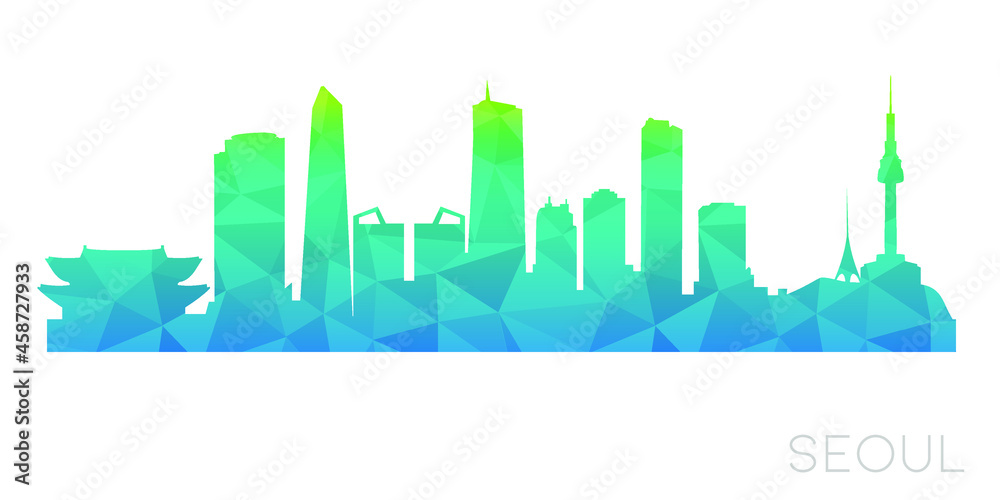 Seoul, South Korea Low Poly Skyline Clip Art City Design. Geometric Polygon Graphic Horizon Icon. Vector Illustration Symbol.