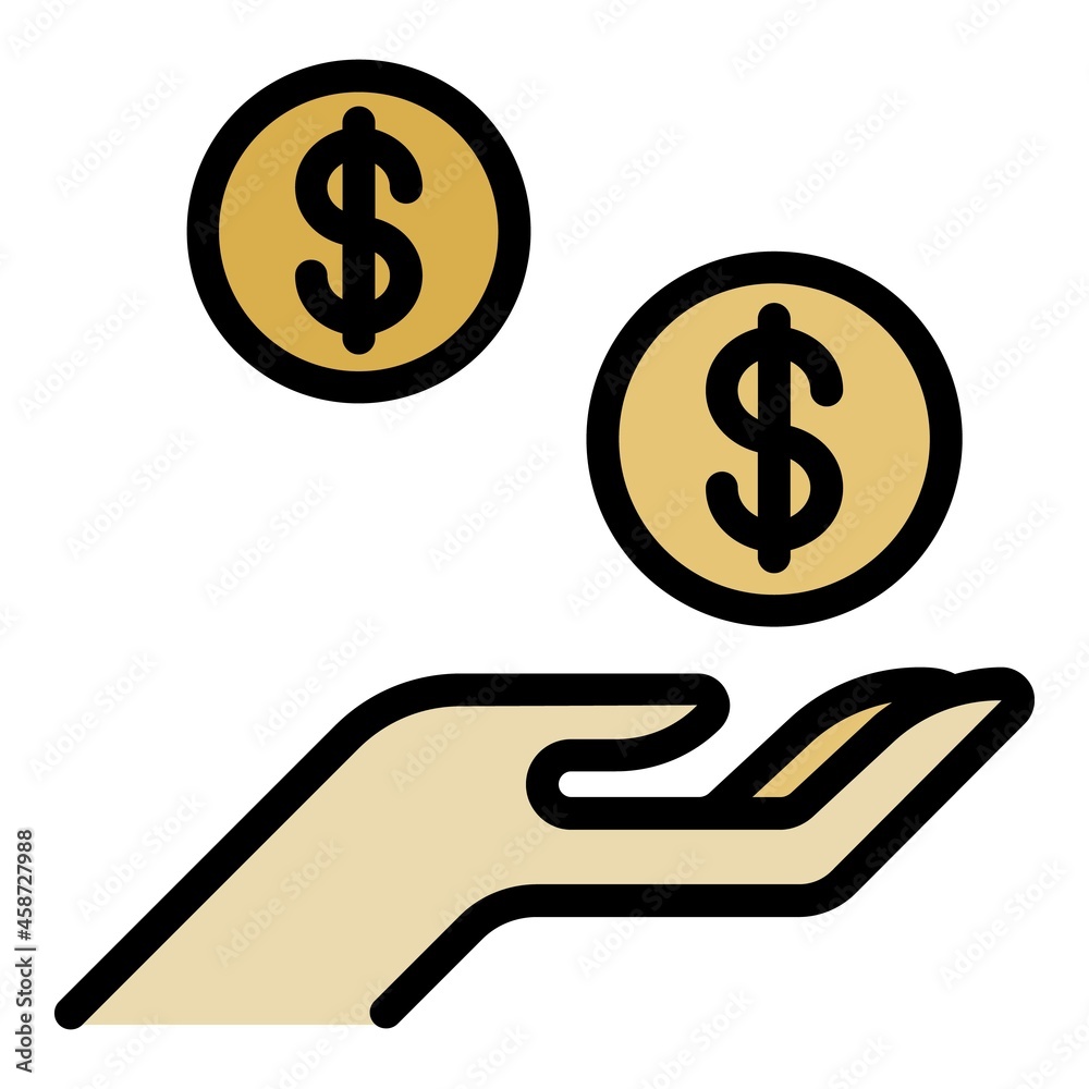 Hand accepts donation icon. Outline hand accepts donation vector icon color flat isolated Hand accepts donation icon. Outline hand accepts donation vector icon color flat isolated