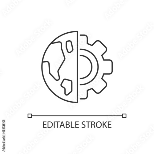 Earth science linear icon. Physical environment, solid surface inestigation. World exploration. Thin line customizable illustration. Contour symbol. Vector isolated outline drawing. Editable stroke photo