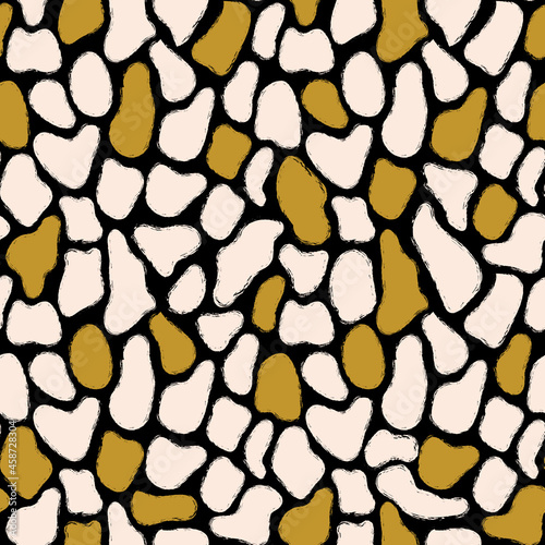 Vector beige yellow stones black seamless pattern