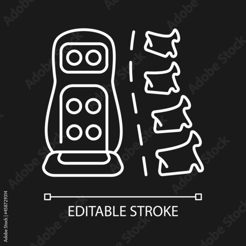 Vibration massage mat white linear icon for dark theme. Vibrating device with heating function. Thin line customizable illustration. Isolated vector contour symbol for night mode. Editable stroke