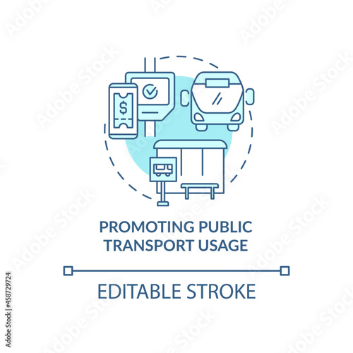 Promoting public transport usage concept icon. Common initiative abstract idea thin line illustration. Car use reduction in city. Vector isolated outline color drawing. Editable stroke