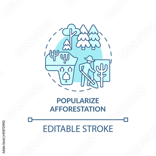 Popularize afforestation concept icon. Common initiative abstract idea thin line illustration. Reduce carbon footprint. Protecting wild animals. Vector isolated outline color drawing. Editable stroke