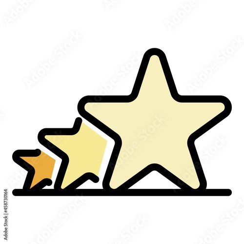 Three stars in a row icon. Outline three stars in a row vector icon color flat isolated