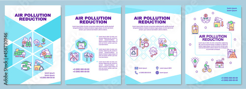 Air pollution reduction brochure template. Renewable energy sources. Flyer, booklet, leaflet print, cover design with linear icons. Vector layouts for presentation, annual reports, advertisement pages