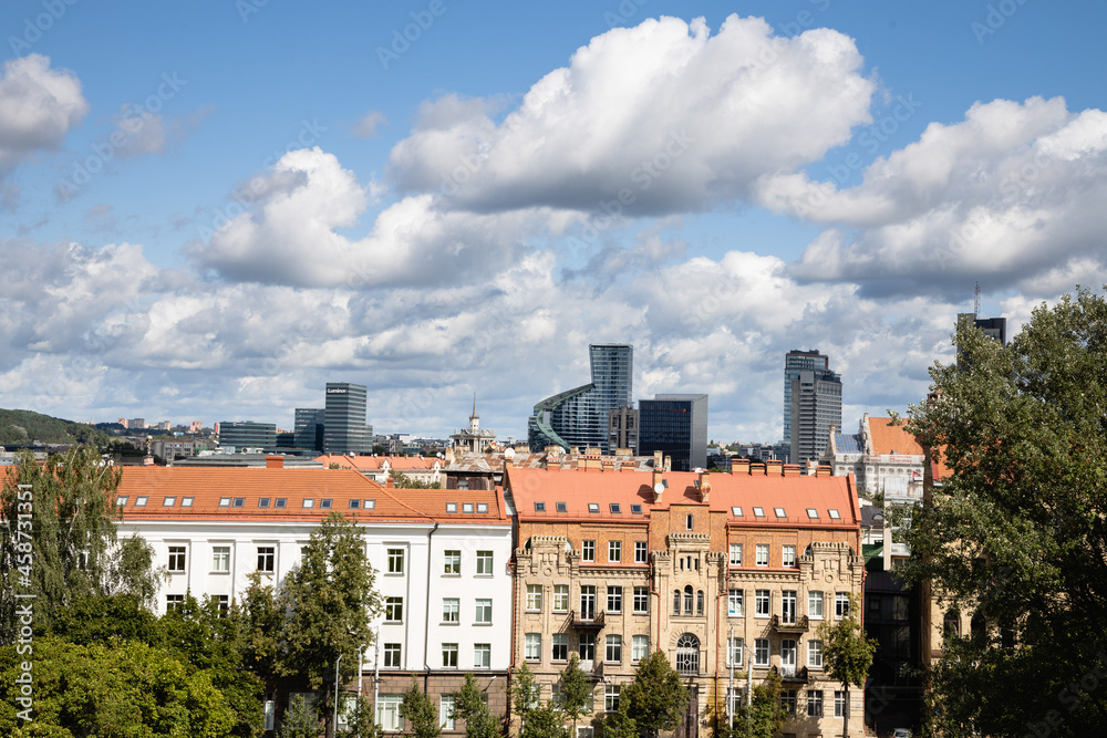 View from Tauras hill on Vilnius in summer, cloudy sky
