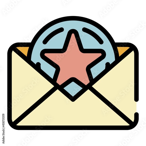 Rating star in the envelope icon. Outline rating star in the envelope vector icon color flat isolated