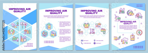 Improving air quality brochure template. Reduce carbon emissions. Flyer, booklet, leaflet print, cover design with linear icons. Vector layouts for presentation, annual reports, advertisement pages