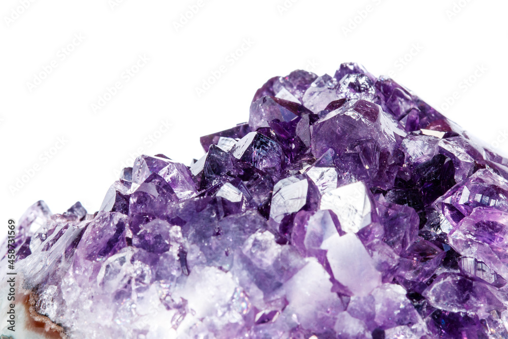 Fototapeta premium Amethyst Crystal Druse macro mineral on white background