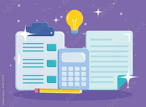 documents with light bulb and calculator