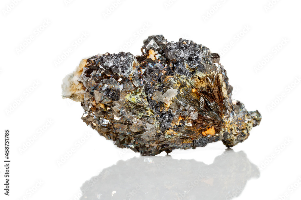 Macro mineral stone Arsenopyrite on a white background