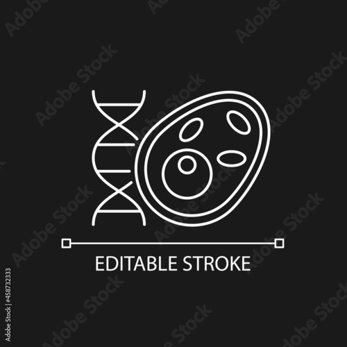 Biology white linear icon for dark theme. Stydying of various life processes, organisms. Thin line customizable illustration. Isolated vector contour symbol for night mode. Editable stroke