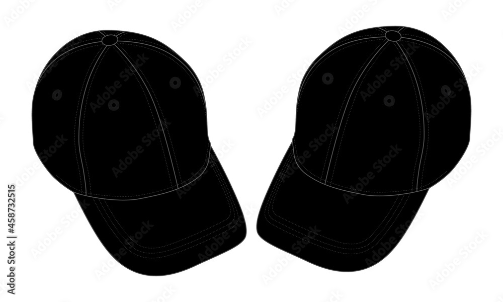 Blank black baseball cap template vector on white background, perspective view. Blank black baseball cap template vector on white background, perspective view.