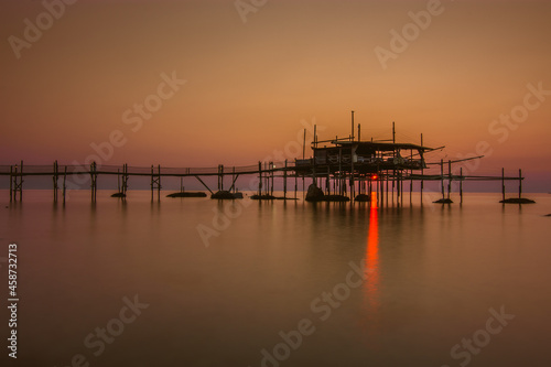view of a Trabocco at sunrise