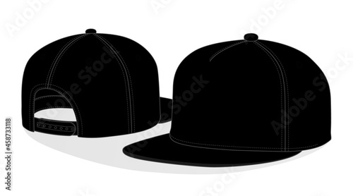 Blank Black Hip Hop Cap Template Vector On White Background.