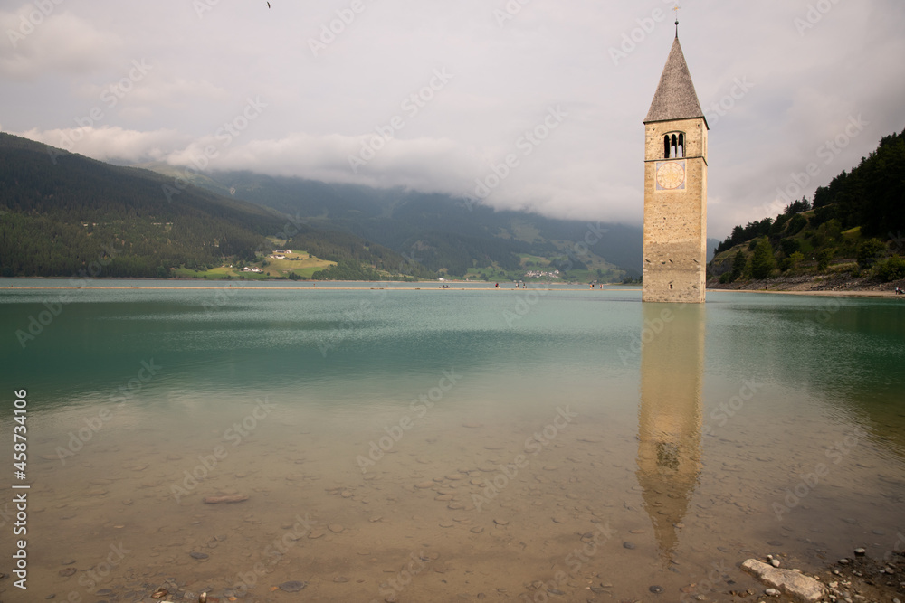 Rèsia Lake
View of the artificial lake of Resia and its submerged bell tower in Curon in the province of Bolzano, Trentino Alto Adige, Italy