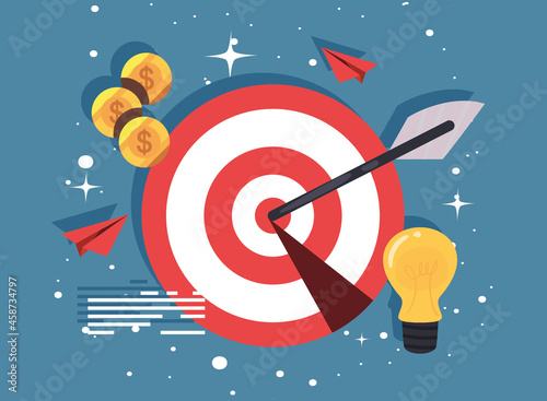 target with coins and light bulb