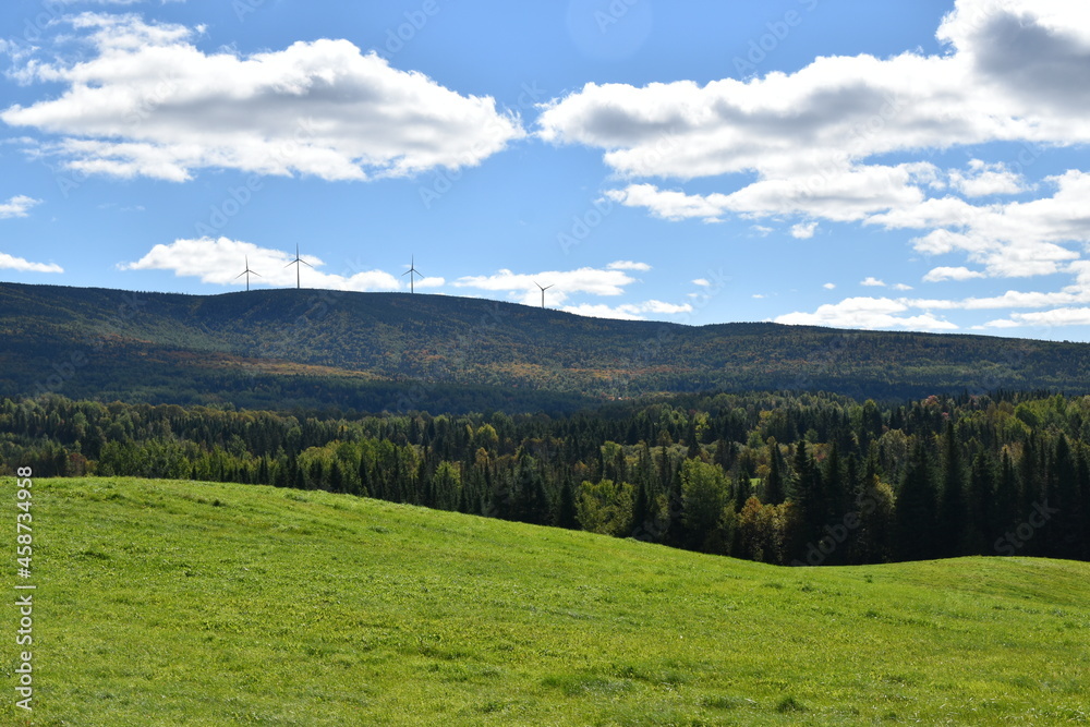 Wind turbines on the mountain, Saint-Paul, Québec, Canada