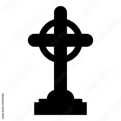 Black cross headstone isolated on white