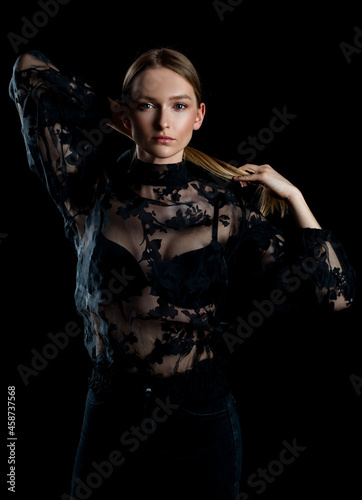 Woman face. Portrait of sensual young female model.