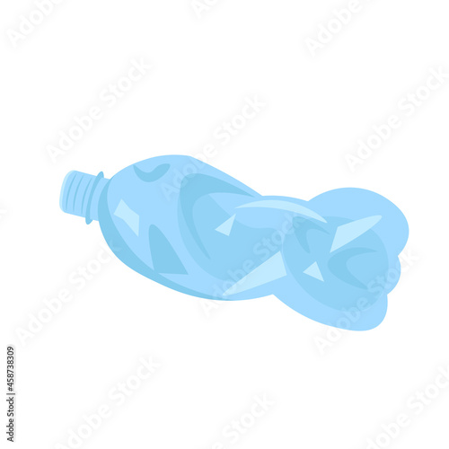 Crumpled plastic blue bottle on white background. Vector