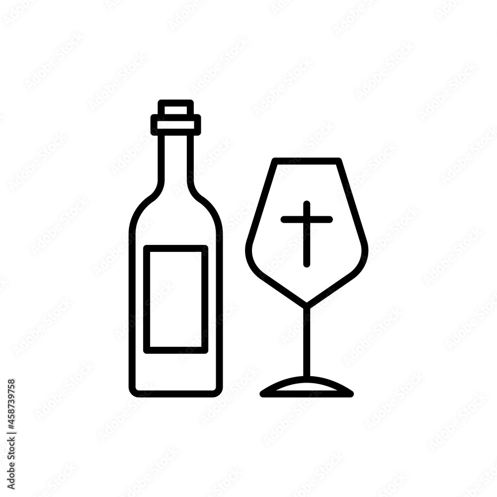 Communion, glass of wine with cross thin line icon. Religious ceremony. Modern vector illustration.