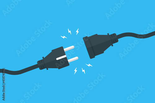 Electric plug and socket disconnected. Disconnection, lost connection concept. Flat vector illustration