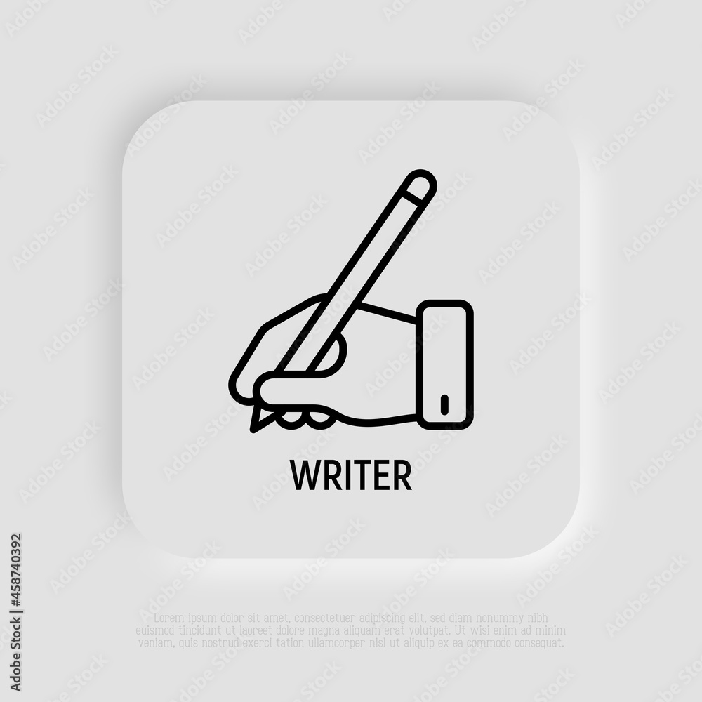 Hand with pen thin line icon, writer sign. Modern vector illustration. Hand with pen thin line icon, writer sign. Modern vector illustration.