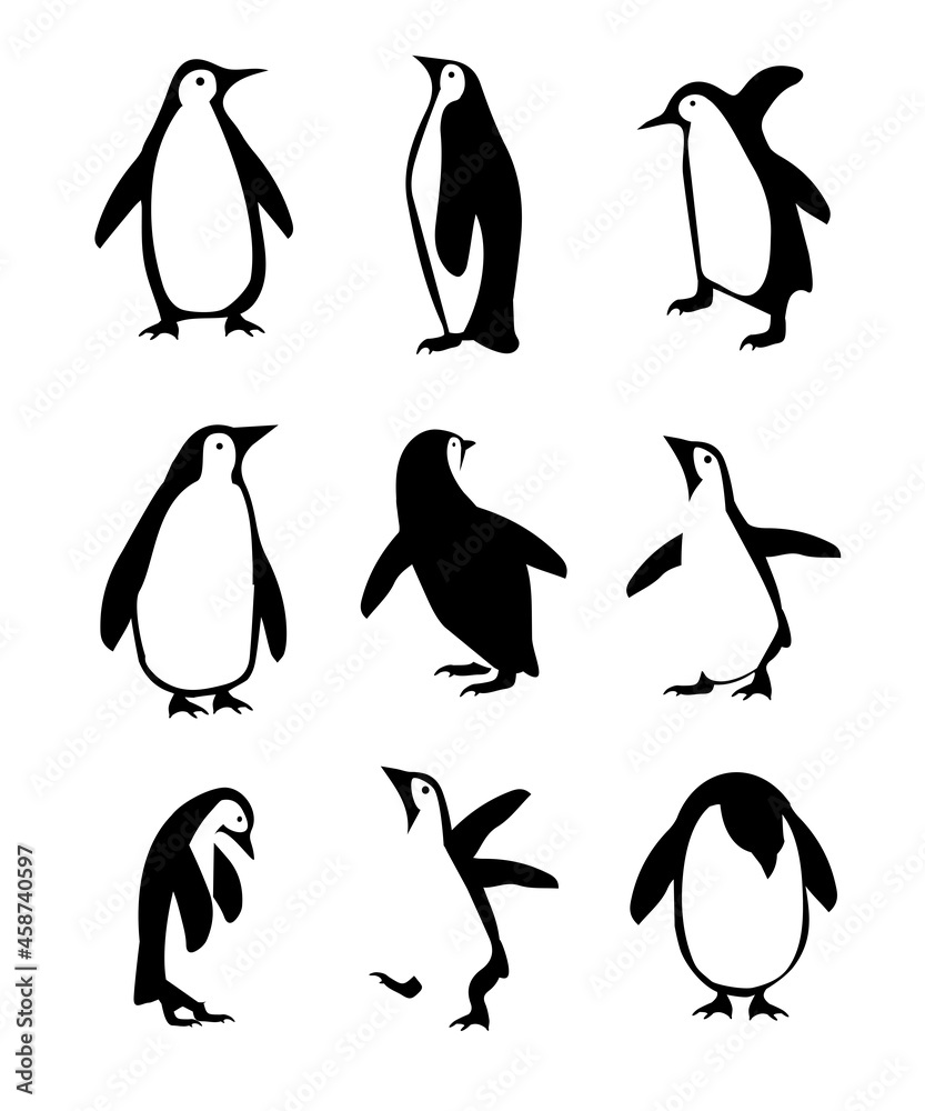 Naklejka premium penguin icon different poses vector set
