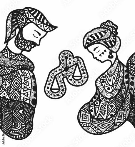 Seamless illustration with a man and a woman. Abusive relationship between a man and a woman. The psychology of family relationships. Sadness, depression, addicted relationships. 